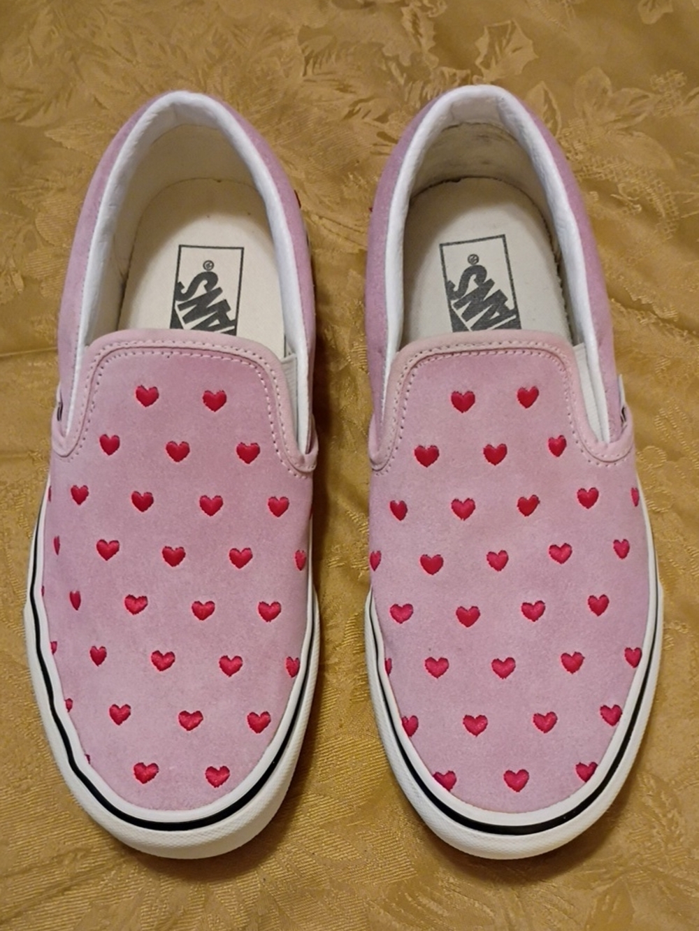 VANS Slip-On Pink Leather Suede with Red Hearts Women's 8.0 Men's 6.5 - Picture 5 of 15